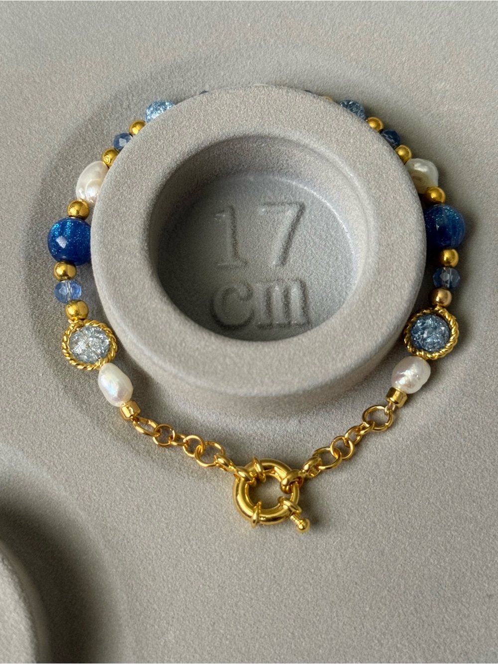 Gold & Blue Beaded Bracelet with Pearls